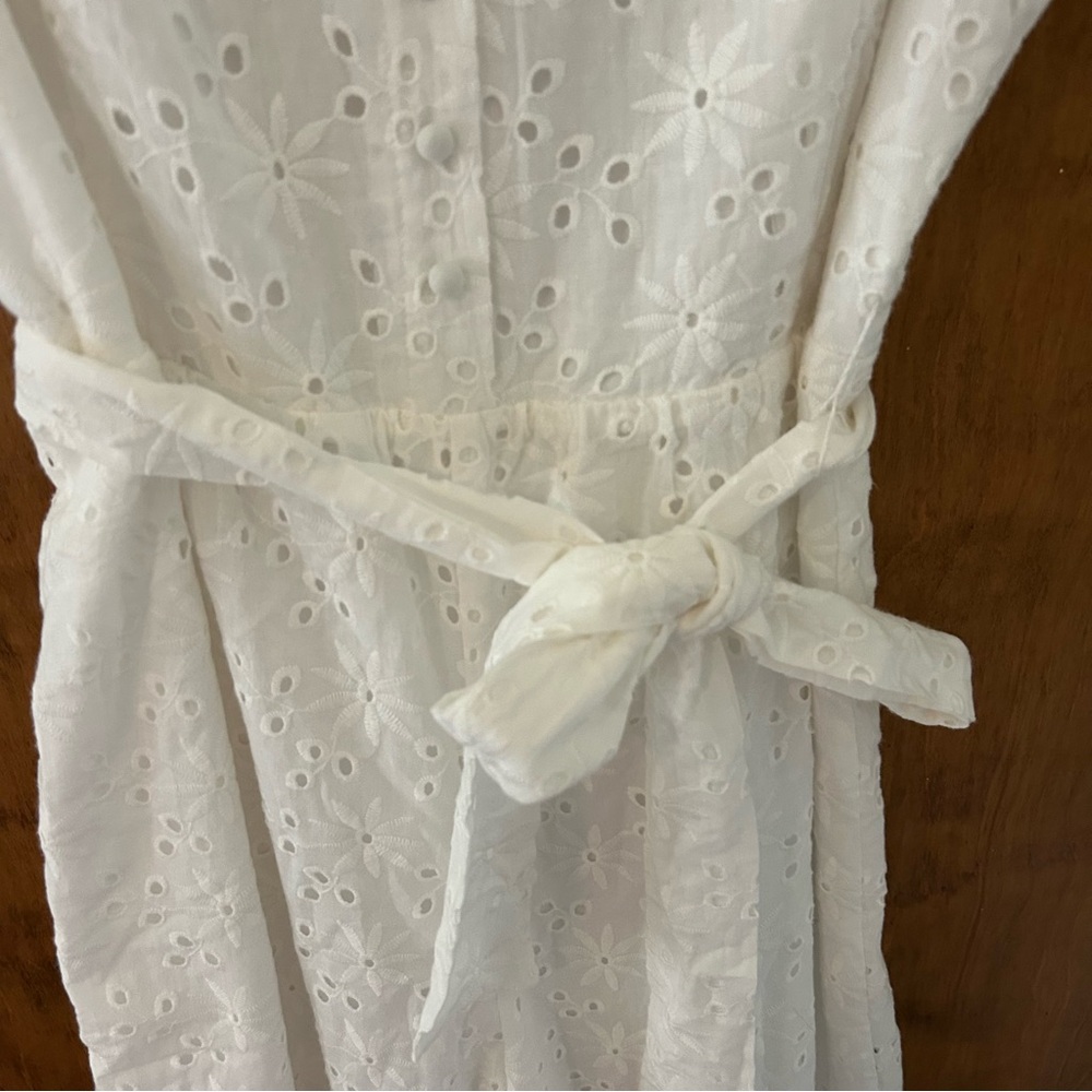 LuLus Sweetest Angel Ivory Eyelet Embroidered Tie-Front Jumpsuit. Size Large. - Picture 8 of 13